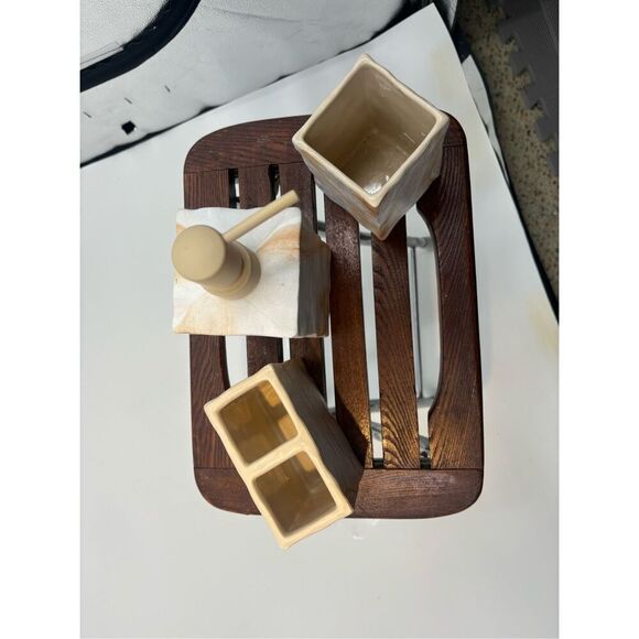 Soap Dispenser and Bathroom Accessory Trio – Faux Sandstone Look - Picture 6 of 7